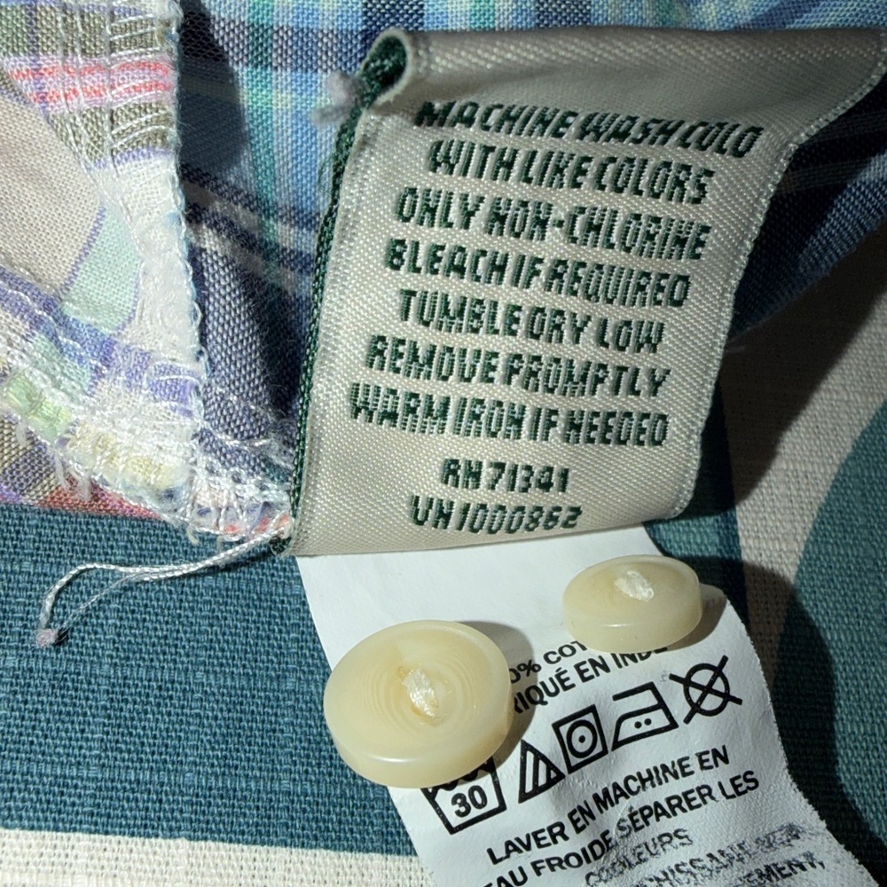 LL Bean Madras Plaid Patchwork Button Down Sz. La… - image 11